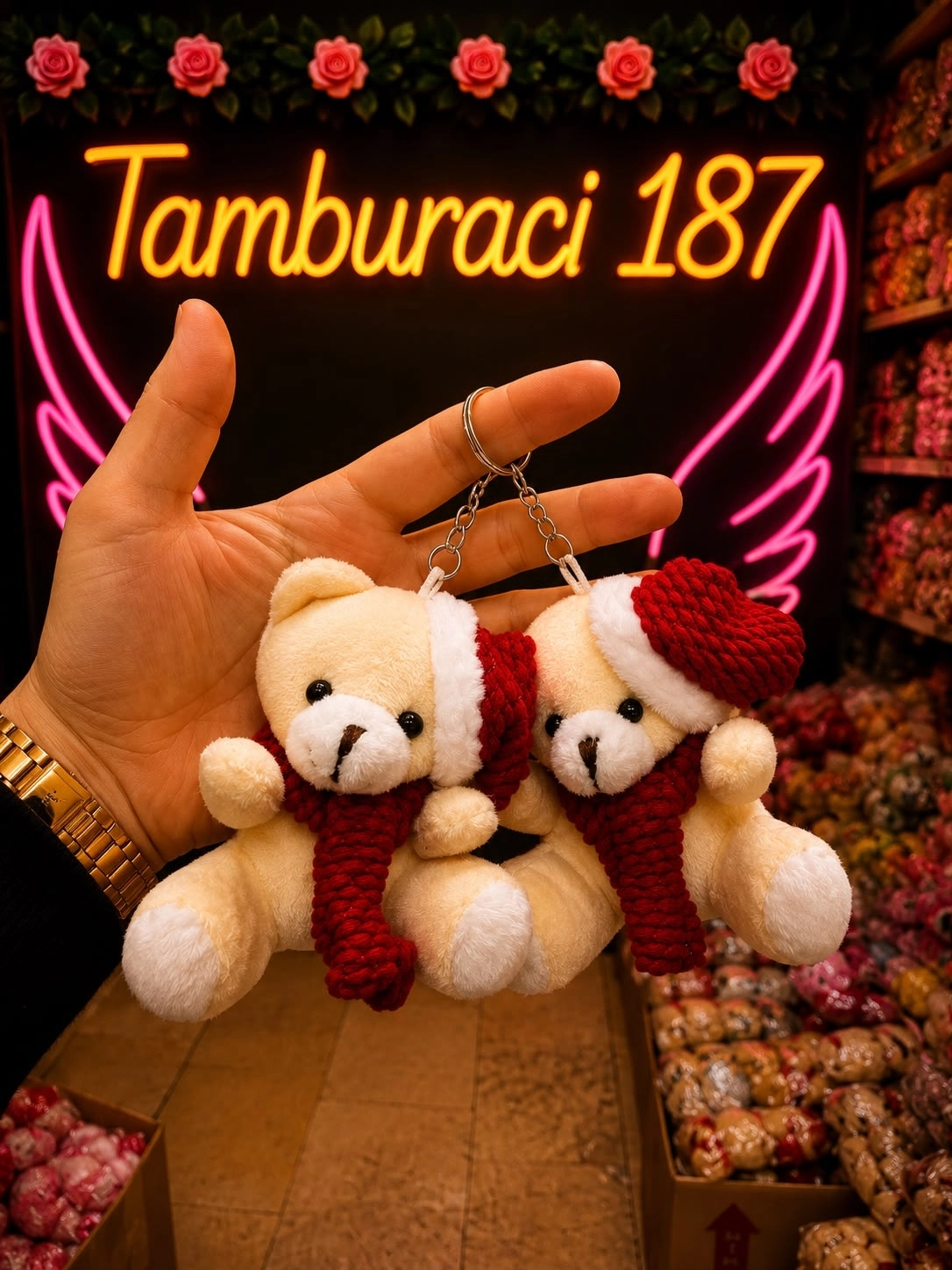 Yılbaşı Şapkalı Peluş Ayıcık Anahtarlık 12’li Paket | Toptan Peluş Anahtarlık