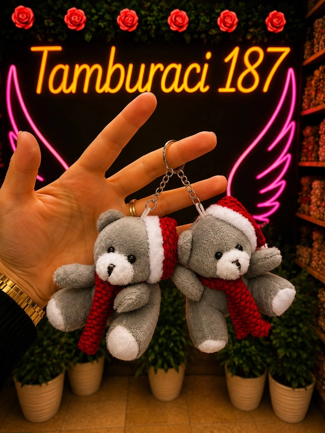 Gri Yılbaşı Temalı Peluş Ayıcık Anahtarlık 12’li Paket | Toptan Peluş Anahtarlık