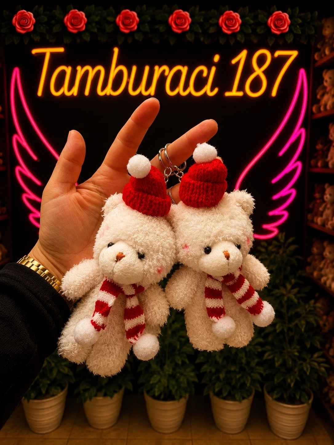 Yılbaşı Şapkalı Peluş Ayıcık Anahtarlık 12’li Paket | Toptan Peluş Anahtarlık
