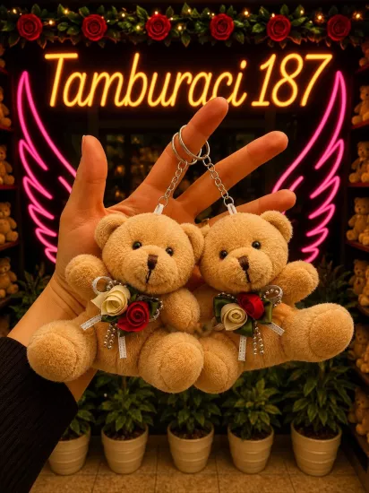 Güllü Peluş Ayıcık Anahtarlık 12’li Paket | Toptan Peluş Anahtarlık