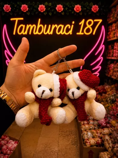 Yılbaşı Şapkalı Peluş Ayıcık Anahtarlık 12’li Paket | Toptan Peluş Anahtarlık