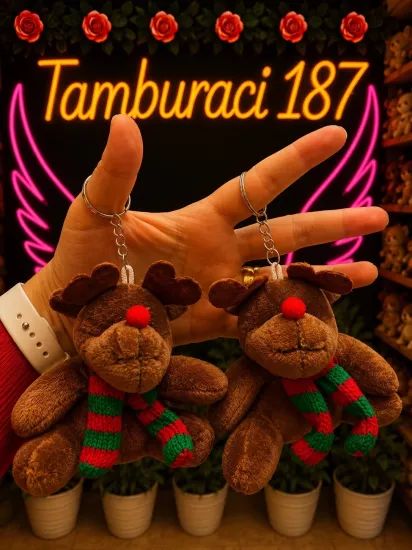 Yılbaşı Geyik Peluş Anahtarlık 12’li Paket | Toptan Peluş Anahtarlık