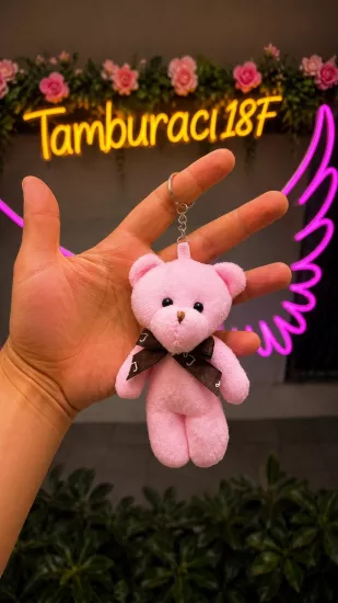 Pembe Peluş Ayıcık Buket Süsü Anahtarlık 12’li Paket | Toptan Hediyelik Peluş Anahtarlık