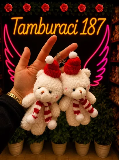 Yılbaşı Şapkalı Peluş Ayıcık Anahtarlık 12’li Paket | Toptan Peluş Anahtarlık