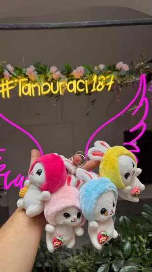 Renkli Bereli Sevimli Tavşan Peluş Anahtarlık 12’li Paket | Toptan Peluş Anahtarlık - Ayıcık Dünyası